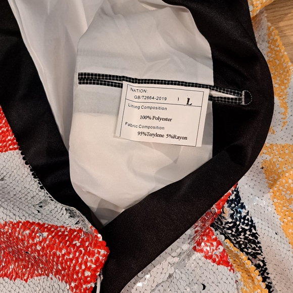 NWT Men's Bold Shawl Lapel Single-Breasted Sequined Jacket (Multicolor) - PYJTRL - Picture 6 of 8